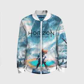 Детский бомбер 3D с принтом Horizon Zero Dawn  в городе Новоалтайск, 100% полиэстер | застегивается на молнию, по бокам два кармана без застежек, мягкие манжеты, по низу бомбера и на воротнике — эластичная резинка | aloy | antasy girl | art | artwork | digital art | fantasy | horizon | horizon: zero dawn | landscape | tallneck | warrior fantasy | weapon | zero dawn