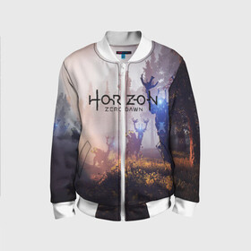 Детский бомбер 3D с принтом Horizon Zero Dawn в городе Новоалтайск, 100% полиэстер | застегивается на молнию, по бокам два кармана без застежек, мягкие манжеты, по низу бомбера и на воротнике — эластичная резинка | aloy | antasy girl | art | artwork | digital art | fantasy | horizon | horizon: zero dawn | landscape | tallneck | warrior fantasy | weapon | zero dawn