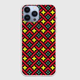 Чехол для iPhone 13 Pro Max с принтом Abstract cross armor в городе Новоалтайск,  |  | Тематика изображения на принте: armor | art | geometric | geometry | kids | modern | scale | scales | style | абстрактная | абстракция | армор | арт | геометрическая | геометрия | желтый | квадратики | квадраты | кольчуга | красный | крест | крестики | модерн