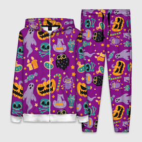 Женский костюм 3D с принтом Happy Halloween в городе Новоалтайск,  |  | bones | candle | candy | fangs | flask | ghost | hand | hat | jaw | owl | pumpkin | skull | star | звезда | клыки | колба | конфета | кости | пасть | призрак | рука | свеча | сова | череп | шляпа