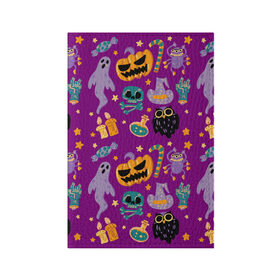 Обложка для паспорта матовая кожа с принтом Happy Halloween в городе Новоалтайск, натуральная матовая кожа | размер 19,3 х 13,7 см; прозрачные пластиковые крепления | Тематика изображения на принте: bones | candle | candy | fangs | flask | ghost | hand | hat | jaw | owl | pumpkin | skull | star | звезда | клыки | колба | конфета | кости | пасть | призрак | рука | свеча | сова | череп | шляпа