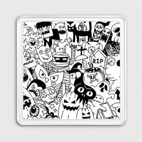 Магнит 55*55 с принтом Halloween в городе Новоалтайск, Пластик | Размер: 65*65 мм; Размер печати: 55*55 мм | fanfs | halloween | jaw | mummy | pumpkin | skull | tomb | клыки | могила | мумия | пасть | тыква | хэллоуин | череп
