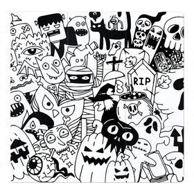 Магнитный плакат 3Х3 с принтом Halloween в городе Новоалтайск, Полимерный материал с магнитным слоем | 9 деталей размером 9*9 см | fanfs | halloween | jaw | mummy | pumpkin | skull | tomb | клыки | могила | мумия | пасть | тыква | хэллоуин | череп