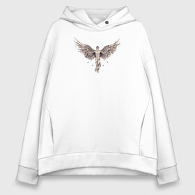 Женское худи Oversize хлопок с принтом Ангел в городе Новоалтайск, френч-терри — 70% хлопок, 30% полиэстер. Мягкий теплый начес внутри —100% хлопок | боковые карманы, эластичные манжеты и нижняя кромка, капюшон на магнитной кнопке | ангел | крылья | мужчина с крыльями | перья | тату.