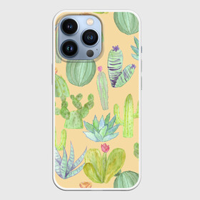 Чехол для iPhone 13 Pro с принтом Кактусы в пустыне в городе Новоалтайск,  |  | жара | желтый | засуха | зеленый | кактус | колючки | песок | пустыня | солнечный | цветок