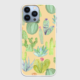 Чехол для iPhone 13 Pro Max с принтом Кактусы в пустыне в городе Новоалтайск,  |  | жара | желтый | засуха | зеленый | кактус | колючки | песок | пустыня | солнечный | цветок
