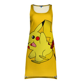 Платье-майка 3D с принтом Happy Pikachu в городе Новоалтайск, 100% полиэстер | полуприлегающий силуэт, широкие бретели, круглый вырез горловины, удлиненный подол сзади. | anime | baby | cartoon | cute | kawaii | pika pika | pokemon | аниме | анимешные | глаза | детям | зайчик | зверек | кавайный | кот | котенок | кролик | малыш | милый | мордочка | мультяшный | няшный | пика пика | пикачу | покемон