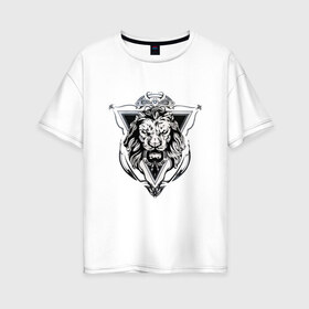 Женская футболка хлопок Oversize с принтом lion лев в городе Новоалтайск, 100% хлопок | свободный крой, круглый ворот, спущенный рукав, длина до линии бедер
 | lion | артхаус | черное на белом