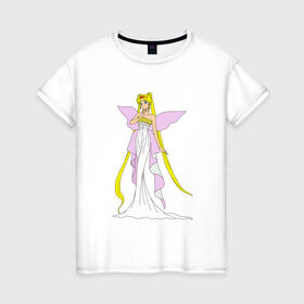 Женская футболка хлопок с принтом Sailor Moon/Серенити в городе Новоалтайск, 100% хлопок | прямой крой, круглый вырез горловины, длина до линии бедер, слегка спущенное плечо | bunny | luna | princess | serenity | stars | usagi | wings | ангел | волосы | девушка | детям | звездная | звезды | королева | корона | крылья | луна | любовь | малышка | марс | радуга | сейлор мун | токио | усаги цукино | школьные 