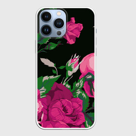 Чехол для iPhone 13 Pro Max с принтом Розы в городе Новоалтайск,  |  | Тематика изображения на принте: арт | бутон | бутоны | зеленый | краски | кусты роз | рисунок | роза | розовая роза | розовые розы | розовый | розы