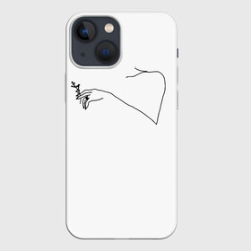Чехол для iPhone 13 mini с принтом минимализм рука и цветок в городе Новоалтайск,  |  | Тематика изображения на принте: ключица | минимализм | минимализм чб | одной линией | рука | рука с цветком | цветок | черная линия