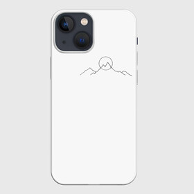 Чехол для iPhone 13 mini с принтом минимализм силуэт горы в городе Новоалтайск,  |  | горы | горы на закате | минимализм | одним касанием | силуэт горы | солнце | черная линия