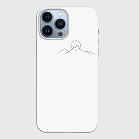Чехол для iPhone 13 Pro Max с принтом минимализм силуэт горы в городе Новоалтайск,  |  | горы | горы на закате | минимализм | одним касанием | силуэт горы | солнце | черная линия