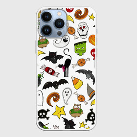 Чехол для iPhone 13 Pro Max с принтом Хэллоуин паттерн в городе Новоалтайск,  |  | cartoon | halloween | monsters | pattern | ведьма | детям | животные | звезда | звери | зомби | конфеты | кости | кошка | крылья | летучая мышь | монстры | нечисть | паук | паутина | подарок | привидение | призрак | скелет
