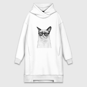 Платье-худи хлопок с принтом Кот хипстер в городе Новоалтайск,  |  | grumpy cat | арт | кот | кошка | очки | рисунок | хипстер | черный | чёрный белый
