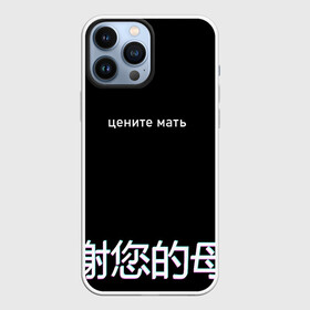 Чехол для iPhone 13 Pro Max с принтом Цените мать в городе Новоалтайск,  |  | Тематика изображения на принте: buster | evelone | glitch | twitch | бустер | иероглифы | мать | на китайском | твич | цените мать | цените мать на китайском | цените мать с иероглифами