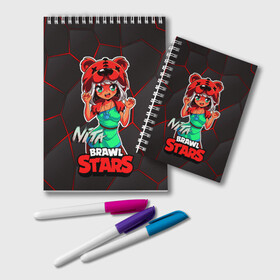 Блокнот с принтом Nita Brawl Stars в городе Новоалтайск, 100% бумага | 48 листов, плотность листов — 60 г/м2, плотность картонной обложки — 250 г/м2. Листы скреплены удобной пружинной спиралью. Цвет линий — светло-серый
 | anime | brawl | brawl stars | brawlstars | brawl_stars | jessie | nita | аниме | бравл | бравлстарс | девочка | девочка в шкуре медведя | девушка | манга | медведь | нета | нита