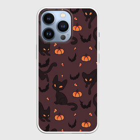 Чехол для iPhone 13 Pro с принтом Хэллоуиновский кот в городе Новоалтайск,  |  | Тематика изображения на принте: арт | конфеты | кот | котёнок | кошка | оранжевый | рисунок | тёмный | тыква | тыквы | фиолетовый | хеллоуин | хэллоуин | чёрный