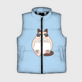 Женский жилет утепленный 3D с принтом Тоторный кот в городе Новоалтайск,  |  | grumpy cat | белый | кот тоторо | кот. недовольный кот | крем | мило | милота | мимишка | тоторо
