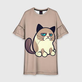 Детское платье 3D с принтом Великий Grumpy Cat в городе Новоалтайск, 100% полиэстер | прямой силуэт, чуть расширенный к низу. Круглая горловина, на рукавах — воланы | Тематика изображения на принте: grumpy cat | арт | кот | кот grumpy cat | котёнок | кошка | недовольный кот | рисунок