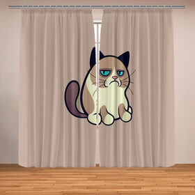 Фотошторы с принтом Великий Grumpy Cat в городе Новоалтайск, Блэкаут (светозащита 90%) / Габардин (светозащита 40% | 2 полотна шириной по 145 см; Высота 200-300 см; Крепление: шторная лента (на крючки); | grumpy cat | арт | кот | кот grumpy cat | котёнок | кошка | недовольный кот | рисунок
