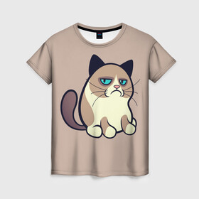 Женская футболка 3D с принтом Великий Grumpy Cat в городе Новоалтайск, 100% полиэфир ( синтетическое хлопкоподобное полотно) | прямой крой, круглый вырез горловины, длина до линии бедер | grumpy cat | арт | кот | кот grumpy cat | котёнок | кошка | недовольный кот | рисунок