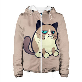 Женская куртка 3D с принтом Великий Grumpy Cat в городе Новоалтайск, ткань верха — 100% полиэстер, подклад — флис | прямой крой, подол и капюшон оформлены резинкой с фиксаторами, два кармана без застежек по бокам, один большой потайной карман на груди. Карман на груди застегивается на липучку | grumpy cat | арт | кот | кот grumpy cat | котёнок | кошка | недовольный кот | рисунок