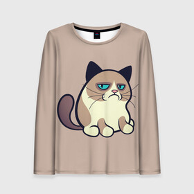 Женский лонгслив 3D с принтом Великий Grumpy Cat в городе Новоалтайск, 100% полиэстер | длинные рукава, круглый вырез горловины, полуприлегающий силуэт | grumpy cat | арт | кот | кот grumpy cat | котёнок | кошка | недовольный кот | рисунок