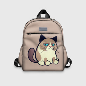 Детский рюкзак 3D с принтом Великий Grumpy Cat в городе Новоалтайск, 100% полиэстер | лямки с регулируемой длиной, сверху петелька, чтобы рюкзак можно было повесить на вешалку. Основное отделение закрывается на молнию, как и внешний карман. Внутри дополнительный карман. По бокам два дополнительных кармашка | grumpy cat | арт | кот | кот grumpy cat | котёнок | кошка | недовольный кот | рисунок
