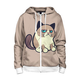 Детская толстовка 3D на молнии с принтом Великий Grumpy Cat в городе Новоалтайск, 100% полиэстер |  манжеты и пояс оформлены широкой мягкой резинкой, двухслойный капюшон со шнурком для регулировки, спереди карманы и застежка-молния
 | grumpy cat | арт | кот | кот grumpy cat | котёнок | кошка | недовольный кот | рисунок