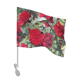 Флаг для автомобиля с принтом Red Roses в городе Новоалтайск, 100% полиэстер | Размер: 30*21 см | bush | floral | flower | garden | green | nature | red roses | бутоны | красная роза | куст | листья | природа | роза | сад | цветение | цветок | цветы