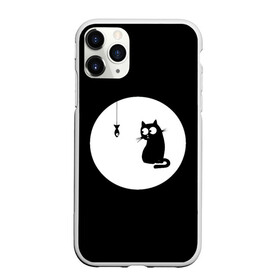Чехол для iPhone 11 Pro Max матовый с принтом Ночная охота в городе Новоалтайск, Силикон |  | Тематика изображения на принте: арт | кот | котёнок | кошка | луна | ночь | рисунок | рыба | рыбалка | черная кошка | черный кот | чёрный котёнок