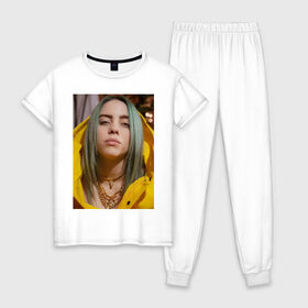 Женская пижама хлопок с принтом Билли Айлиш / Billie Eilish в городе Новоалтайск, 100% хлопок | брюки и футболка прямого кроя, без карманов, на брюках мягкая резинка на поясе и по низу штанин | billie | billie eilish | eilish | айлиш | билли | билли айлиш