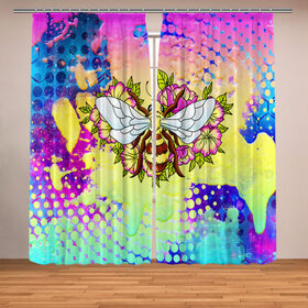 Фотошторы с принтом Пчела и цветы в городе Новоалтайск, Блэкаут (светозащита 90%) / Габардин (светозащита 40% | 2 полотна шириной по 145 см; Высота 200-300 см; Крепление: шторная лента (на крючки); | космос | пчела | пчёлка | пчёлы | туманность | цветы