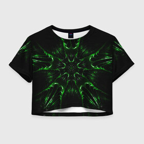Женская футболка Crop-top 3D с принтом Зелёное Очарование в городе Новоалтайск, 100% полиэстер | круглая горловина, длина футболки до линии талии, рукава с отворотами | abstraction | flower | green | green flower | абстракция | зелёный | зелёный цветок | узоры | цветок