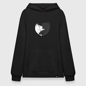 Худи SuperOversize хлопок с принтом Влюблённые котики в городе Новоалтайск, 70% хлопок, 30% полиэстер, мягкий начес внутри | карман-кенгуру, эластичная резинка на манжетах и по нижней кромке, двухслойный капюшон
 | арт | белая кошка | белый кот | влюблённые | кот | кот и кошка | кошка | любовь | пара | рисунок | чёрная кошка | чёрный кот