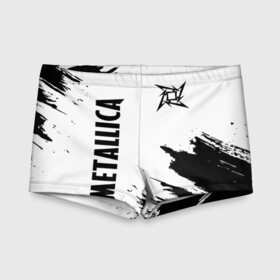 Детские купальные плавки 3D с принтом METALLICA / МЕТАЛЛИКА в городе Новоалтайск, Полиэстер 85%, Спандекс 15% | Слитный крой, подклад по переду изделия, узкие бретели | Тематика изображения на принте: hetfield | james | logo | metal | metalica | metallica | music | rock | star | джеймс | звезда | знак | ларс | лого | логотип | логотипы | метал | металика | металлика | музыка | рок | символ | символы | ульрих | хэтфилд