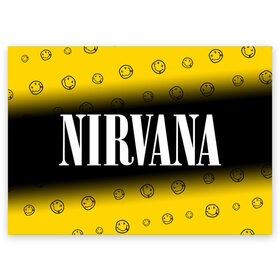 Поздравительная открытка с принтом NIRVANA / НИРВАНА в городе Новоалтайск, 100% бумага | плотность бумаги 280 г/м2, матовая, на обратной стороне линовка и место для марки
 | band | cobain | face | kurt | logo | music | nirvana | rock | rocknroll | группа | кобейн | курт | лого | логотип | музыка | музыкальная | нирвана | рожица | рок | рокнролл | символ