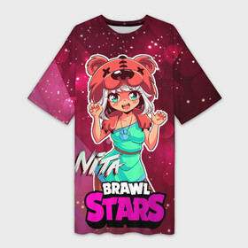Платье-футболка 3D с принтом Nita Brawl Stars в городе Новоалтайск,  |  | Тематика изображения на принте: anime | brawl | brawl stars | brawlstars | brawl_stars | jessie | nita | аниме | бравл | бравлстарс | девочка | девочка в шкуре медведя | девушка | манга | медведь | нета | нита