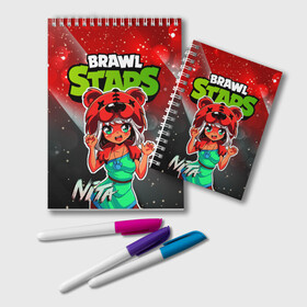 Блокнот с принтом Nita Brawl Stars в городе Новоалтайск, 100% бумага | 48 листов, плотность листов — 60 г/м2, плотность картонной обложки — 250 г/м2. Листы скреплены удобной пружинной спиралью. Цвет линий — светло-серый
 | anime | brawl | brawl stars | brawlstars | brawl_stars | jessie | nita | аниме | бравл | бравлстарс | девочка | девочка в шкуре медведя | девушка | манга | медведь | нета | нита