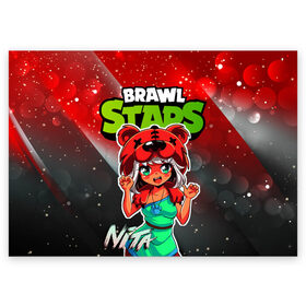 Поздравительная открытка с принтом Nita Brawl Stars в городе Новоалтайск, 100% бумага | плотность бумаги 280 г/м2, матовая, на обратной стороне линовка и место для марки
 | Тематика изображения на принте: anime | brawl | brawl stars | brawlstars | brawl_stars | jessie | nita | аниме | бравл | бравлстарс | девочка | девочка в шкуре медведя | девушка | манга | медведь | нета | нита