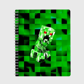 Тетрадь с принтом Minecraft creeper в городе Новоалтайск, 100% бумага | 48 листов, плотность листов — 60 г/м2, плотность картонной обложки — 250 г/м2. Листы скреплены сбоку удобной пружинной спиралью. Уголки страниц и обложки скругленные. Цвет линий — светло-серый
 | Тематика изображения на принте: blox | creeper | dungeons | game | geometry | logo | pixel | steve | алекс | герои | детям | зелень | игра | квадраты | крипер | куб | логотипы игр | майнкрафт | мальчикам | мобы | персонажи | пиксель | пиксельный | подземелья