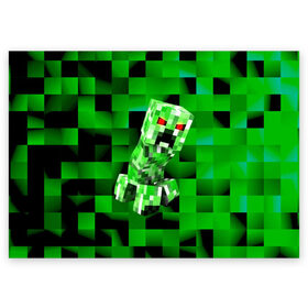 Поздравительная открытка с принтом Minecraft creeper в городе Новоалтайск, 100% бумага | плотность бумаги 280 г/м2, матовая, на обратной стороне линовка и место для марки
 | Тематика изображения на принте: blox | creeper | dungeons | game | geometry | logo | pixel | steve | алекс | герои | детям | зелень | игра | квадраты | крипер | куб | логотипы игр | майнкрафт | мальчикам | мобы | персонажи | пиксель | пиксельный | подземелья