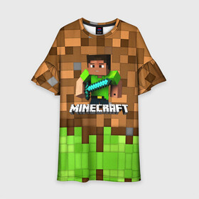 Детское платье 3D с принтом Minecraft logo heroes в городе Новоалтайск, 100% полиэстер | прямой силуэт, чуть расширенный к низу. Круглая горловина, на рукавах — воланы | blox | creeper | dungeons | game | geometry | pixel | steve | алекс | герои | детям | зелень | игра | квадраты | крипер | куб | логотипы игр | майнкрафт | мальчикам | меч | мобы | персонажи | пиксель | пиксельный | подземелья