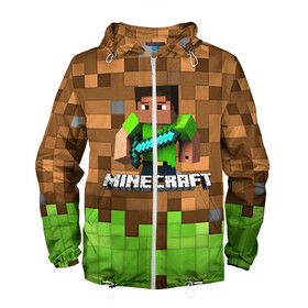 Мужская ветровка 3D с принтом Minecraft logo heroes в городе Новоалтайск, 100% полиэстер | подол и капюшон оформлены резинкой с фиксаторами, два кармана без застежек по бокам, один потайной карман на груди | blox | creeper | dungeons | game | geometry | pixel | steve | алекс | герои | детям | зелень | игра | квадраты | крипер | куб | логотипы игр | майнкрафт | мальчикам | меч | мобы | персонажи | пиксель | пиксельный | подземелья