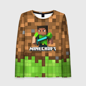 Женский лонгслив 3D с принтом Minecraft logo heroes в городе Новоалтайск, 100% полиэстер | длинные рукава, круглый вырез горловины, полуприлегающий силуэт | blox | creeper | dungeons | game | geometry | pixel | steve | алекс | герои | детям | зелень | игра | квадраты | крипер | куб | логотипы игр | майнкрафт | мальчикам | меч | мобы | персонажи | пиксель | пиксельный | подземелья