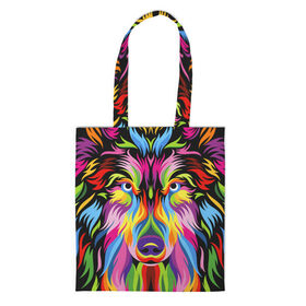 Сумка 3D повседневная с принтом Neon wolf в городе Новоалтайск, 100% полиэстер | Плотность: 200 г/м2; Размер: 34×35 см; Высота лямок: 30 см | color | ears | eyes | muzzle | neon | nose | paint | skin | view | wolf | взгляд | волк | глаза | краска | неон | нос | уши | цвет | шерсть