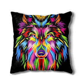 Подушка 3D с принтом Neon wolf в городе Новоалтайск, наволочка – 100% полиэстер, наполнитель – холлофайбер (легкий наполнитель, не вызывает аллергию). | состоит из подушки и наволочки. Наволочка на молнии, легко снимается для стирки | color | ears | eyes | muzzle | neon | nose | paint | skin | view | wolf | взгляд | волк | глаза | краска | неон | нос | уши | цвет | шерсть