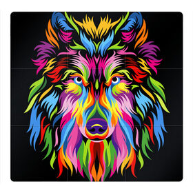 Магнитный плакат 3Х3 с принтом Neon wolf в городе Новоалтайск, Полимерный материал с магнитным слоем | 9 деталей размером 9*9 см | color | ears | eyes | muzzle | neon | nose | paint | skin | view | wolf | взгляд | волк | глаза | краска | неон | нос | уши | цвет | шерсть
