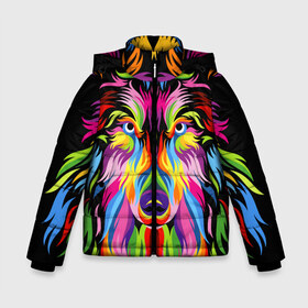 Зимняя куртка для мальчиков 3D с принтом Neon wolf в городе Новоалтайск, ткань верха — 100% полиэстер; подклад — 100% полиэстер, утеплитель — 100% полиэстер | длина ниже бедра, удлиненная спинка, воротник стойка и отстегивающийся капюшон. Есть боковые карманы с листочкой на кнопках, утяжки по низу изделия и внутренний карман на молнии. 

Предусмотрены светоотражающий принт на спинке, радужный светоотражающий элемент на пуллере молнии и на резинке для утяжки | color | ears | eyes | muzzle | neon | nose | paint | skin | view | wolf | взгляд | волк | глаза | краска | неон | нос | уши | цвет | шерсть